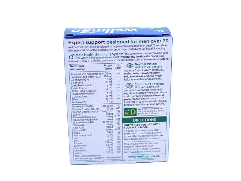 Wellman 70+ Supplements. 30 Tablets