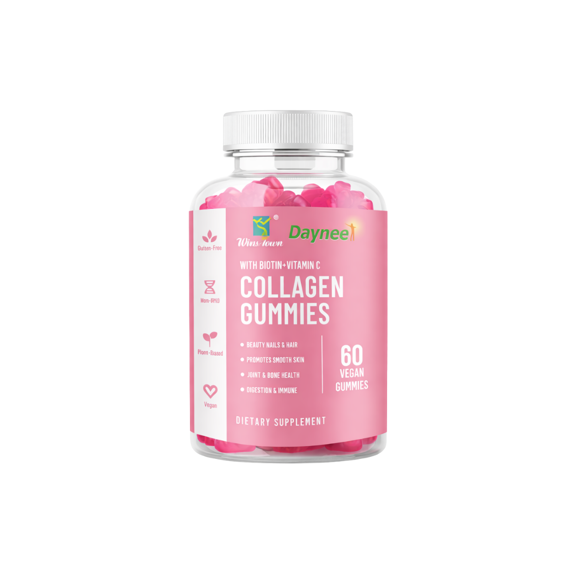 Wins Town Daynee With Biotin +Vitamin C Collagen Gummies (60 Vegan Gummies)